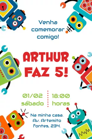 Convite Virtual Arte Digital Festa Jogo Astro Bot Robô