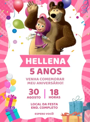 Masha and the Pink Bear Girl Birthday Invitation