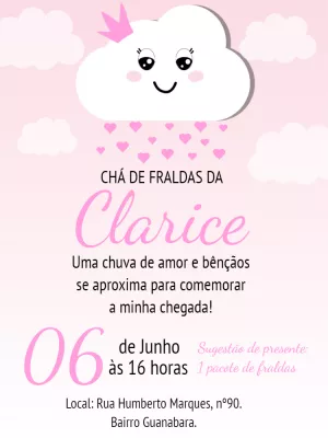 Convite Chuva De Amor Chá Bebê Fralda Digital Nuvem Chuva