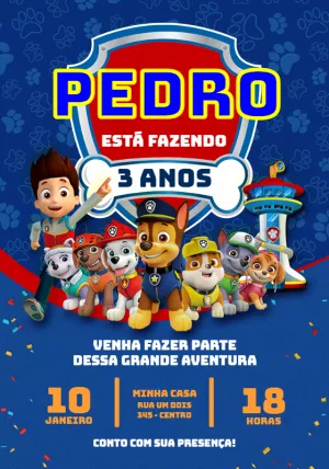 Convite Aniversário Patrulha Canina azul menino