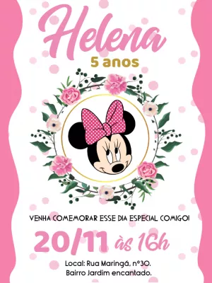 Convite Digital de Aniversário Minnie para Whatsapp