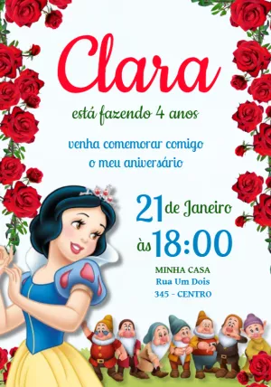 Floral Snow White Birthday Invitation