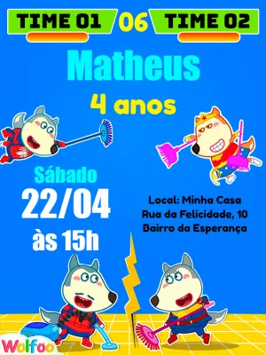 Grátis - Fazer convite online convite digital Aniversário Wolfoo