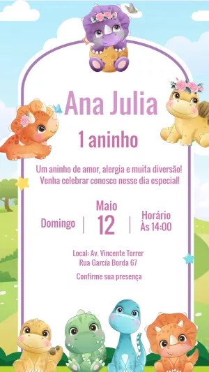 Convite aniversário Dino Baby