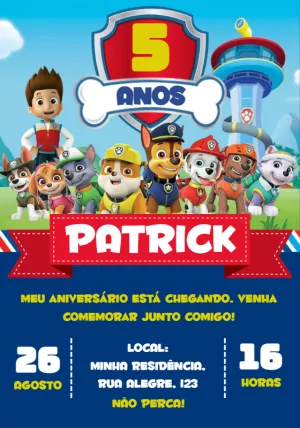 Convite Aniversário Patrulha Canina