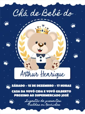 Convite Digital Chá De Bebê Urso Príncipe