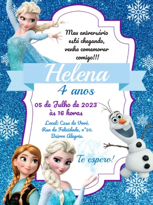 Convite Aniversário da Frozen, anna e elsa - Edite grátis com