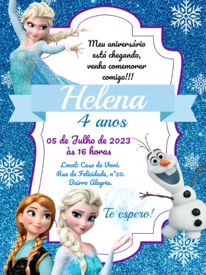 Convite digital frozen - Edite grátis com nosso editor online