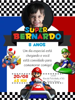 Convite aniversário Mário kart com foto