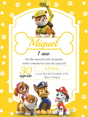 Convite De Aniversário Patrulha Canina Rubble Edite Online
