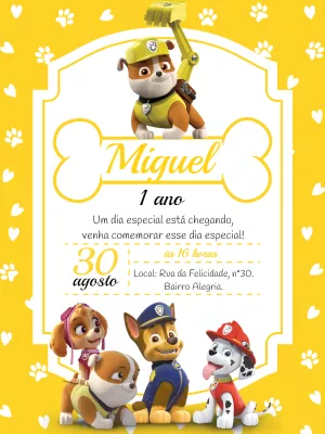 Convite De Aniversário Patrulha Canina Chase Edite Online