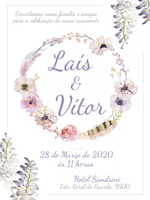 Convite Casamento Floral Romântico em Aquarela lilás