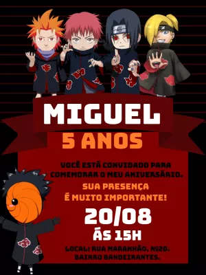 Convite De Aniversário Akatsuki Colorido Edite Online