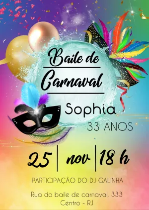 Convite aniversário baile de Carnaval