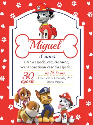 Fazer convite online convite digital aniversário patrulha canina marshall