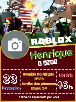 Convite aniversário Roblox com foto