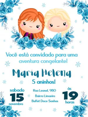 Convite Aniversário da Frozen, anna e elsa - Edite grátis com