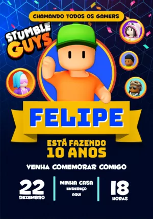 Convite Stumble Guys - Edite grátis com nosso editor online