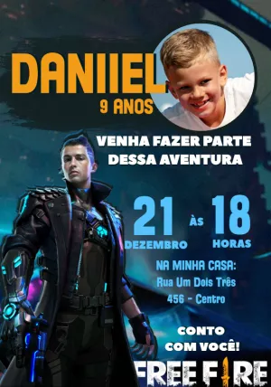 Convite Free Fire De Aniversário Roxo Edite Online