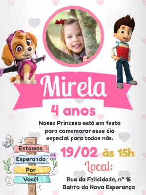 Invitación rosada del cumpleaños de la muchacha de la Patrulla Canina - Un  increíble editor en línea para editar las invitaciones, logos, tarjetas,  arte de redes sociales, carteles y mucho más!