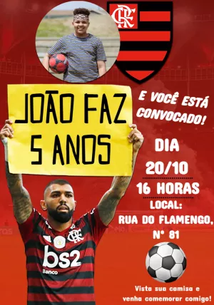 Convite aniversário Flamengo com foto