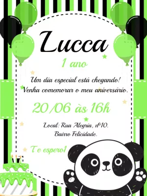 Convite Digital Aniversário Luluca Panda Edite Online