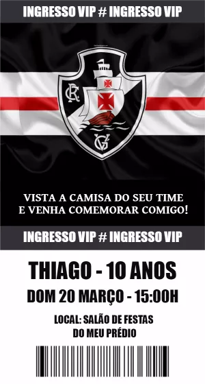 Convite aniversário Vasco da Gama