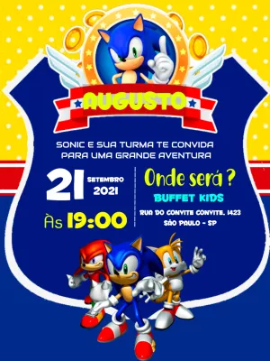 Convite aniversário Sonic - Edite grátis com nosso editor online