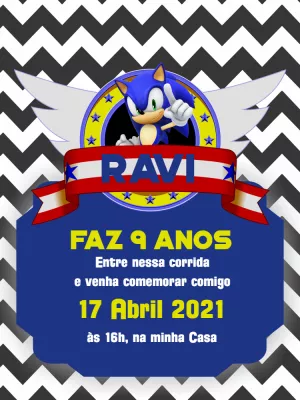 Convite aniversário Sonic The Hedgehog