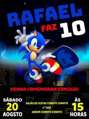 Convite aniversário Sonic - Edite grátis com nosso editor online