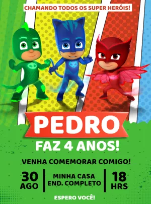 Convite aniversário Pj Mask