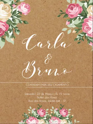 Convite de casamento rustíco floral - Edite grátis com nosso editor online