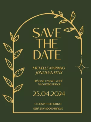 Convite Save the Date Casamento Elegante Verde Dourado - casamento