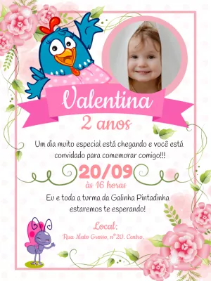 Galinha Pintadinha birthday invitation with photo