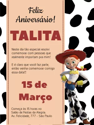 Convite de aniversário Jessie Toy Story