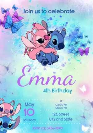 Birthday invitation Stitch and Angel