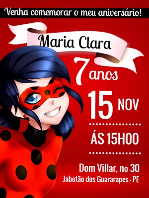 Convite aniversário Ladybug - Edite grátis com nosso editor online