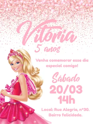 Convite Barbie - Edite grátis com nosso editor online