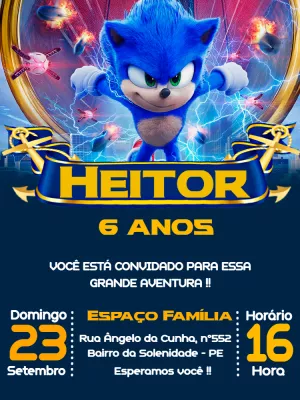 Convite Sonic - Edite grátis com nosso editor online