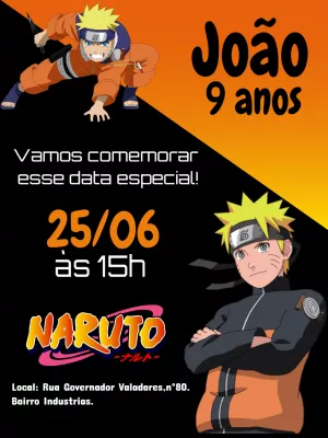 Convite de Aniversário Akatsuki Laranja E Preto Edite Online