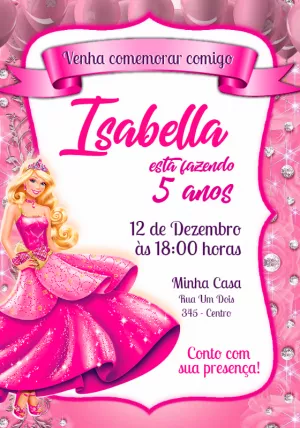 Convite De Aniversário Barbie Rosa Edite Online