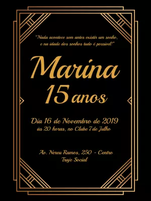 Convite Aniversário de 15 anos Luxuoso Dourado