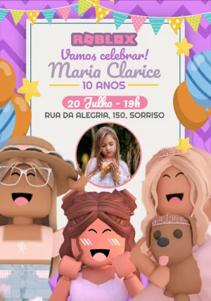 Convite De Aniversário Roblox Feminino Para Imprimir Edite Online