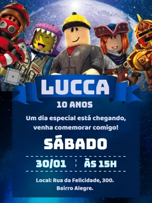 Convite Aniversário Roblox menino