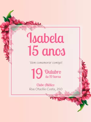 Convite Aniversário de 15 anos Delicado e Romântico com flores