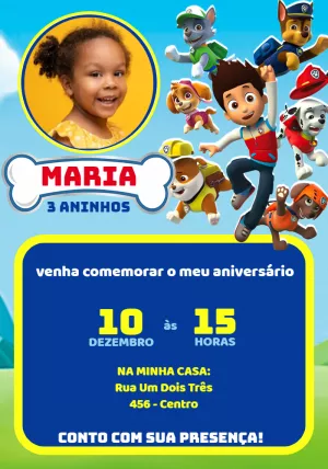 Convite Aniversário infantil Patrulha Canina - Edite grátis com nosso  editor online