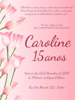 Delicate and Romantic 15th Birthday Invitation with tulips