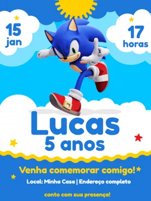 Convite Aniversário do Sonic - Edite grátis com nosso editor online