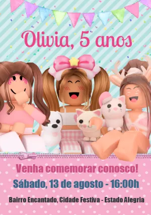 Convite aniversário Roblox rosa