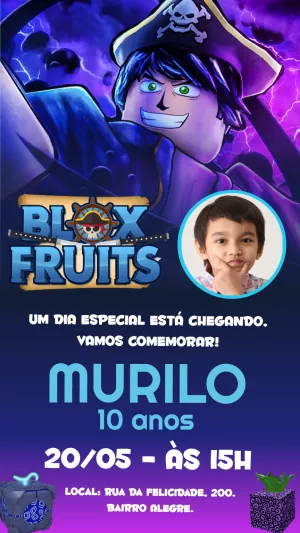 Blox Fruits birthday invitation with photo